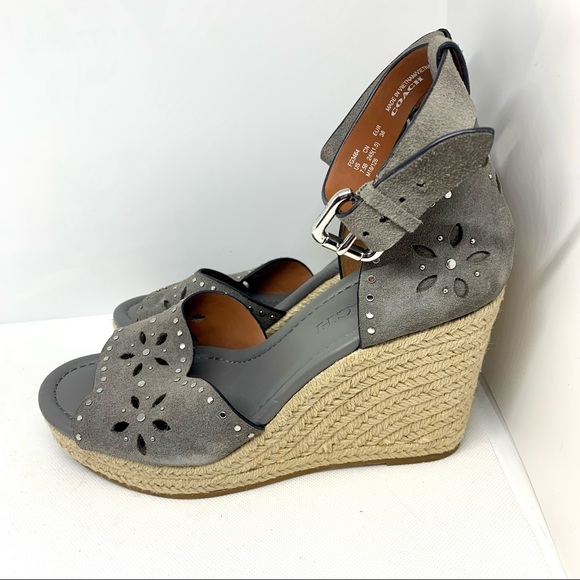 Coach Kelsi Grey Suede Wedge Sandals - Picture 6 of 8
